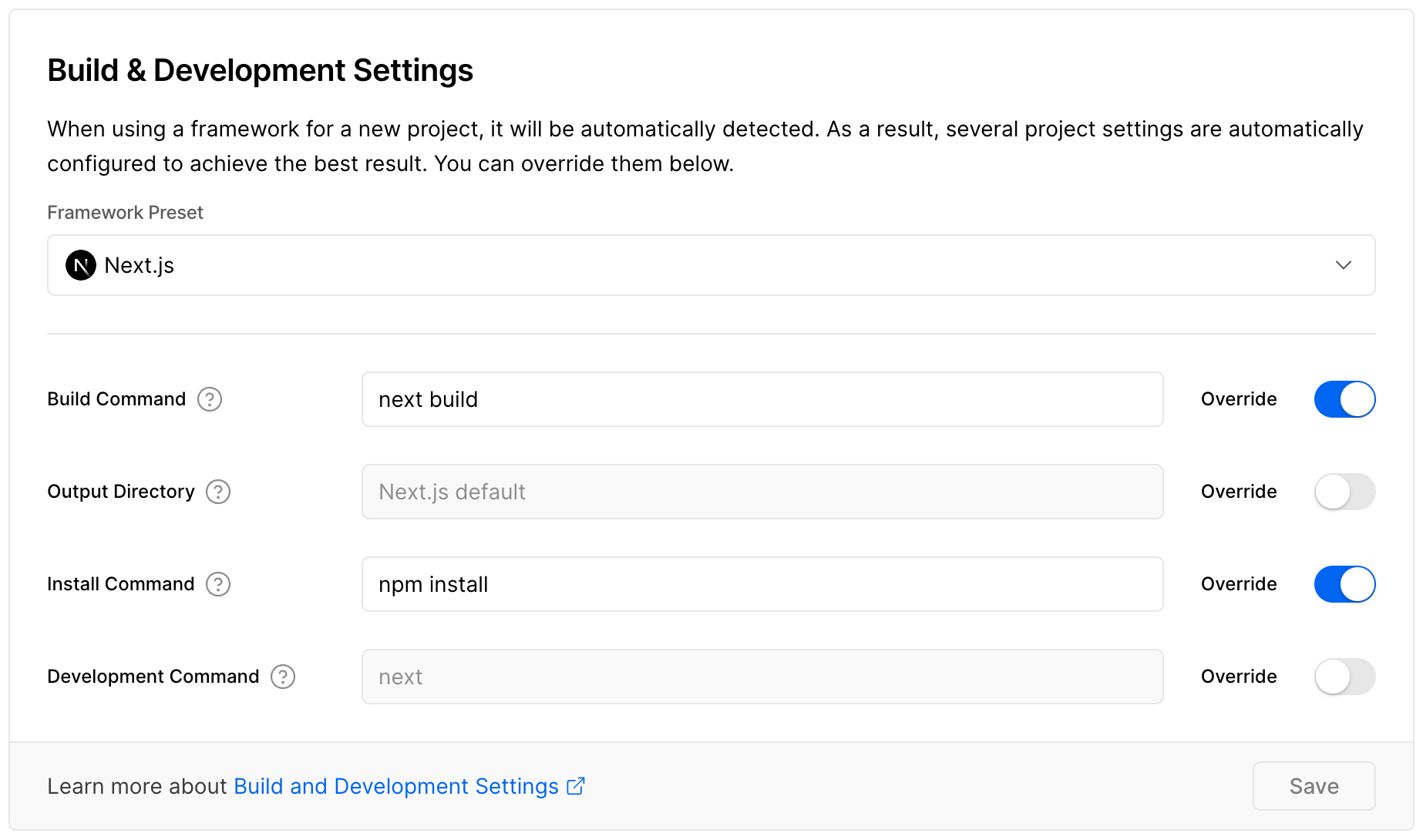 Vercel Build & Development Settings